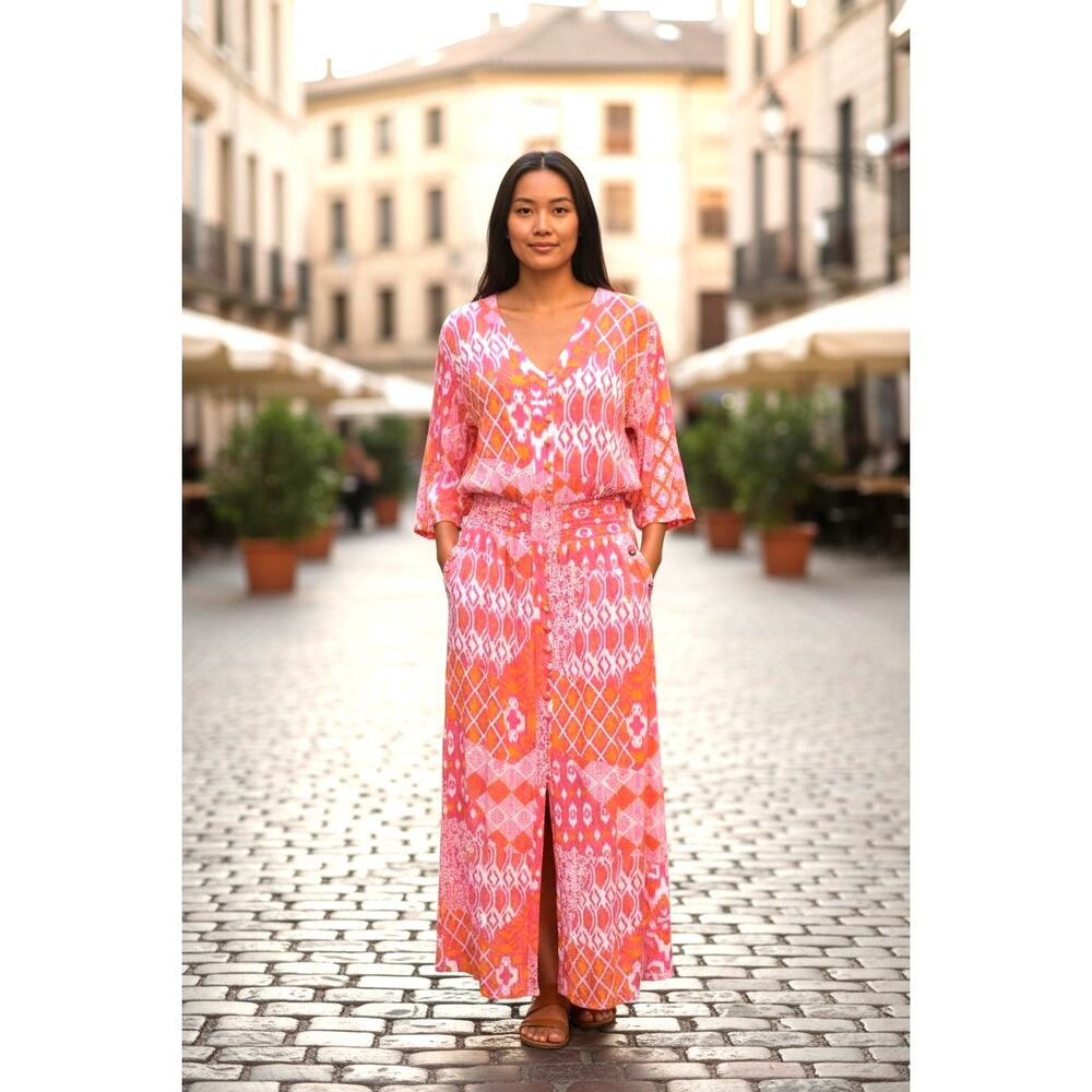 WALKER & WADE MIDI/MAXI DRESS FLAMINGO KELSEY BUTTON FRONT MAXI POCKETS